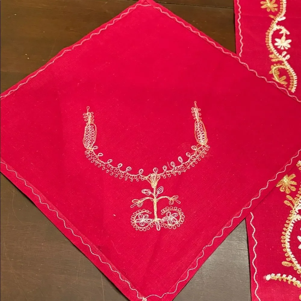 Elegant Red Embroidered Table Runner Set